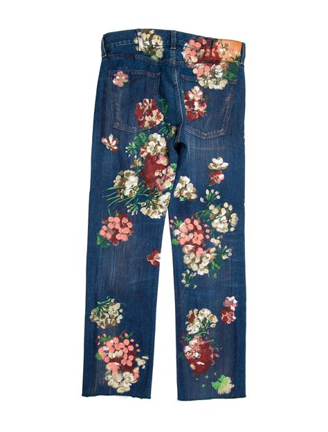 gucci hand painted floral jeans